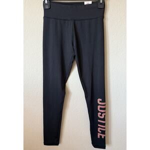 Justice Black Rose Gold Glitter Sparkle High Waist Full Length Leggings Size 12